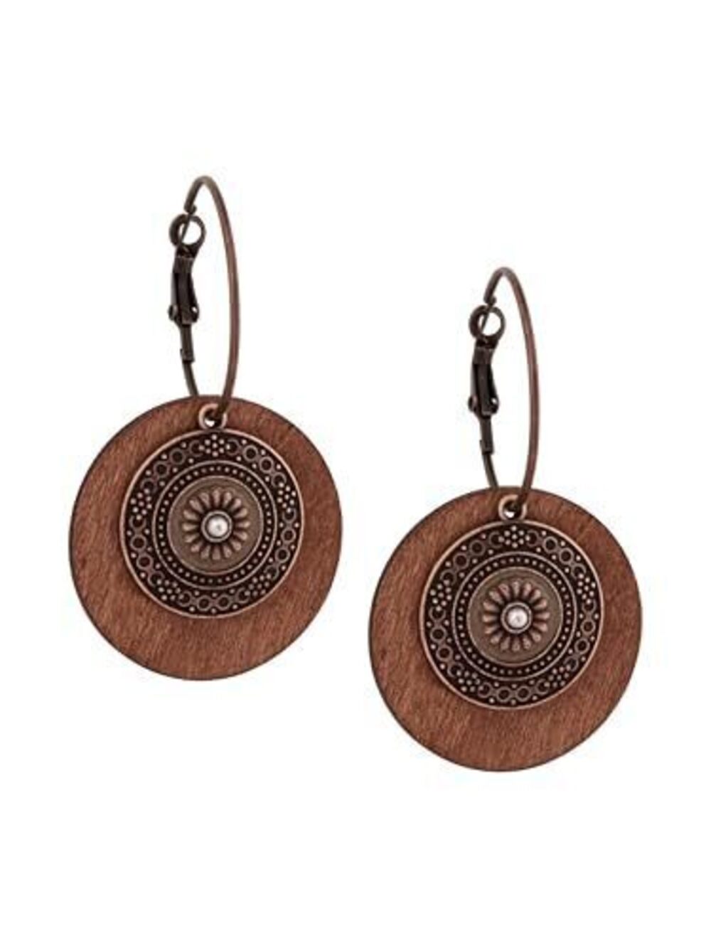 9194 Vintage Boho Multilayered Antique Metal Flower Charm Wooden Disc